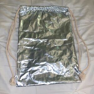 Silver Drawstring Backpack Bag